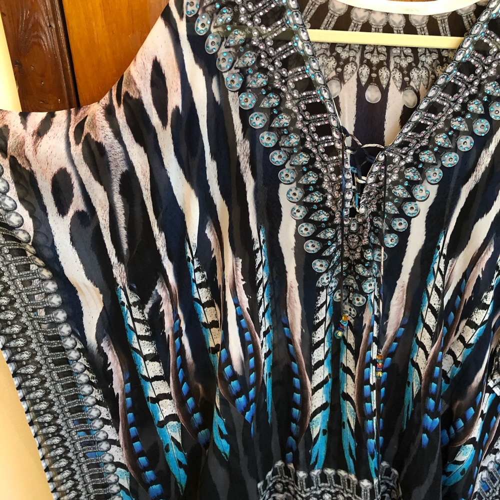 “One size” semi-sheer caftan with embellishments